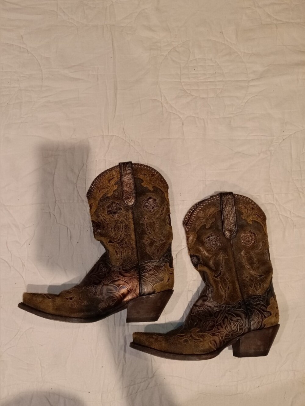 Dan Post Western Embroidered Leather Cowboy Boots Metallic Brown CopperTan 7 1/2